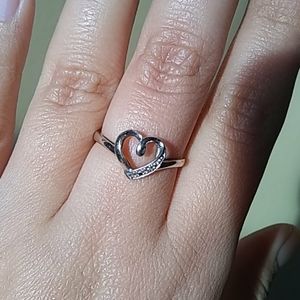 10k white gold open heart with diamond ring